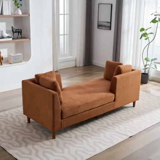 LOVMOR 77.95'' Wide Modern Double-Sided Upholstered Chaise Lounge Indoor, Chenille Fabric Sleeper Sofa Couch With 4 Throw Pillows, Rubberwood Legs image {15}