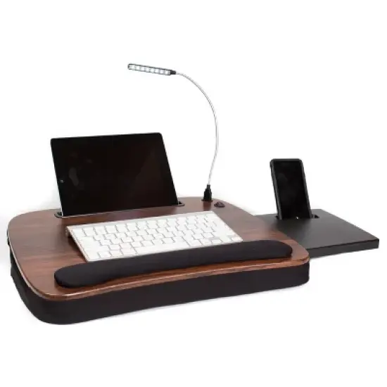 Sofia + Sam Multi Tasking Memory Foam Lap Desk with USB Light ( Brown Wood Top) image {2}