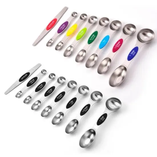 Modern Design Magnetic Measuring Spoons BLACK Set of 8 Stainless Steel Dual Sided Stackable Nesting TSP and TBS image {9}