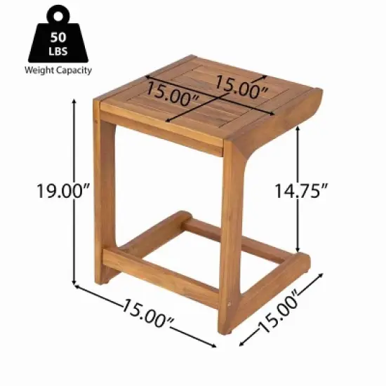 Outdoor C-Shaped Acacia Wood End Table,Small End Table for Deck or Balcony,Modern Square Outdoor Small Spaces Accent Table-Cuddlewood image {3}