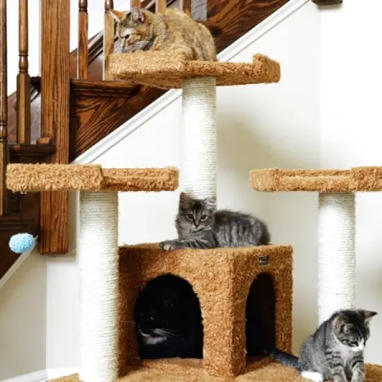 Armarkat 74" Multi-Level Real Wood Cat Tree Large Cat Play Furniture With ScratchhIng Posts, Large Platform, Beige/Brown image {4}