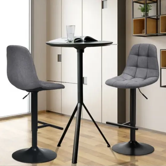 Costway Adjustable Bar Stools Swivel Counter Height Linen Chairs with Back Gray image {3}