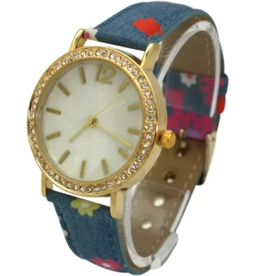 OLIVIA PRATT FLOWERS AND DENIM STRAP WATCH image {1}