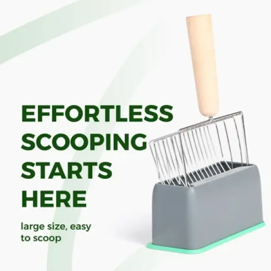 Paco & Pepper Unscented Waste Cat Litter Scoop with a Base Holder - Metallic Silver image {2}