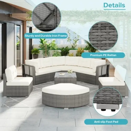YOOCOZZ Rattan Patio SectionalSet with Daybed, Cushions & Center Table image {4}