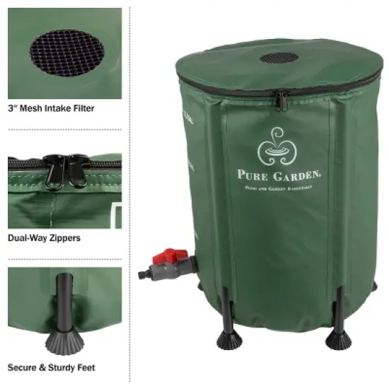 Pure Garden 13.2gal Collapsible Portable Rain Barrel: 50L Capacity, PVC, Corrosion-Resistant, Easy Setup image {2}