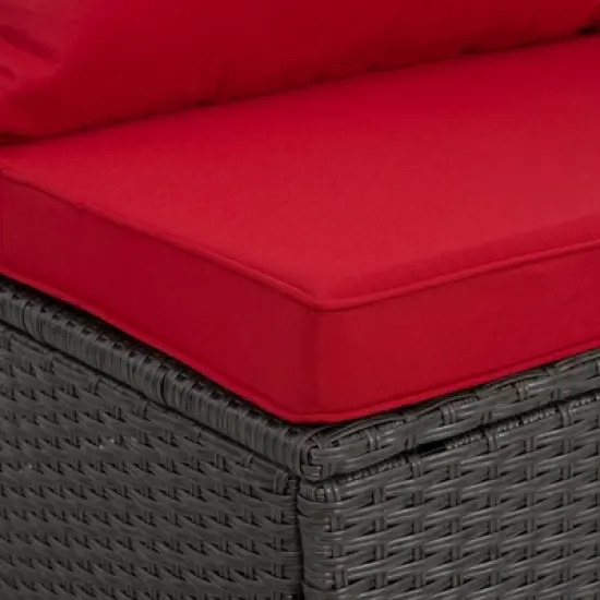 Syemin 7PCS Patio Seating Rattan Furniture Set Sectional Sofa Cushioned Garden, Tempered Glass Table, Red, 98.4"*28.3"*26.7" image {1}