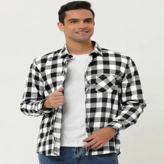Lars Amadeus Men's Casual Long Sleeve Button Down Plaid Checked Dress Shirts image {1}