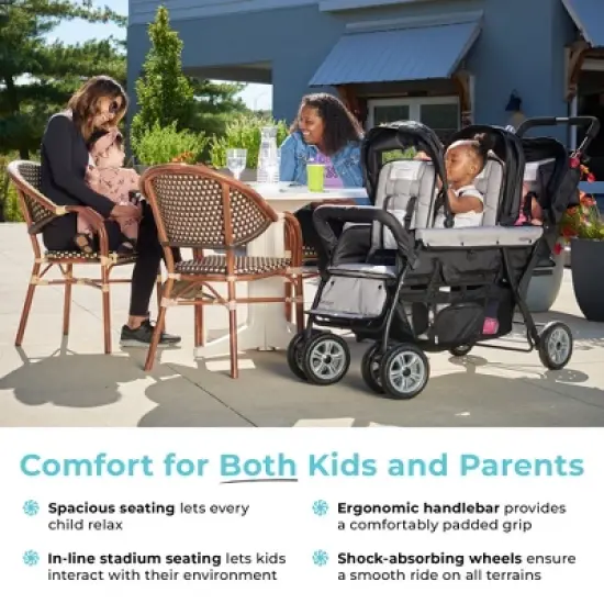 Gaggle by Foundations Compass 3 Seat Stroller, Lightweight Tandem Triple Stroller, Easy Fold, Black image {5}