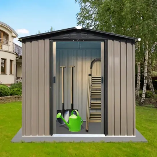 4x6FT Outdoor Storage Sheds, Utility Tool Storage Shed With Sloped Roof Design And Sliding Door, Waterproof Roof Design Garden Storage House image {2}
