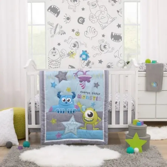 NoJo Disney Monsters, Inc. Cutest Little Monster Gray, and White Contoured Changing Pad Cover image {3}