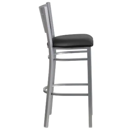 Emma and Oliver Silver Slat Back Metal Restaurant Dining Barstool image {7}