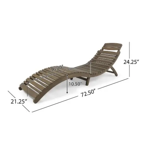 Christopher Knight Home Lahaina Outdoor Acacia Wood Folding Curved Chaise Lounge image {2}