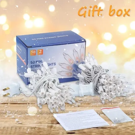 Itopfox Clear Christmas Lights Set, 2Pack 50Count Incandescent Mini String Lights with White Wire for Indoor Christmas Tree Garland Birthday Wedding image {6}