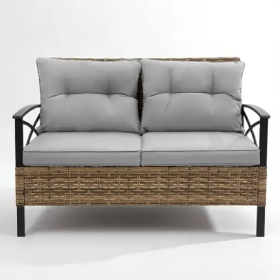 4-Piece Patio Sectional Low Dining Sofa Set with Steel Table, Blue Cushions, and Detachable Covers &acirc;&acirc;&sbquo;?Comfortable Outdoor Conversation Set image {3}