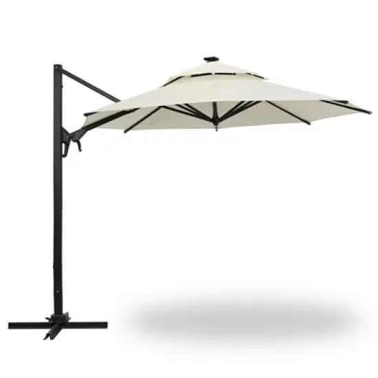 Ainfox 10ft  Outdoor Double-layer Market Umbrella GreyWith Led Lights image {4}
