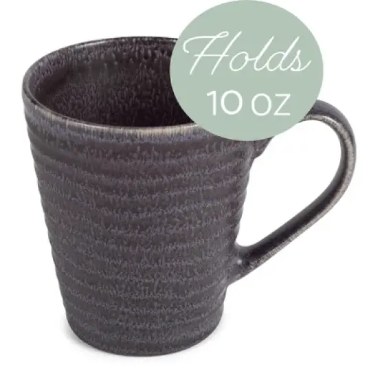 Elanze Designs Modern Chic Ribbed Ceramic Stoneware Dinnerware Mugs Set of 4 - Charcoal Grey image {2}