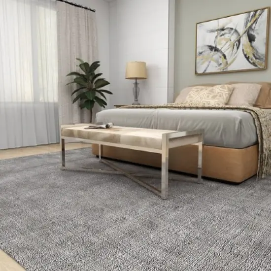 Contemporary Stainless Steel Rectangular Cowhide Bench - Olivia & May image {11}