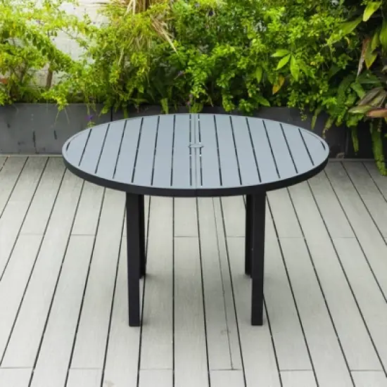 LeisureMod Round Outdoor Aluminum Dining Table for Modern Home, Patio, Backyard Garden Chelsea Collection image {5}