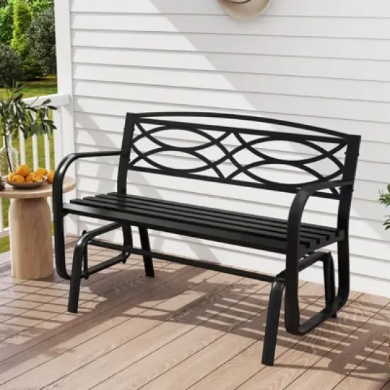 Costway 2-Person Outdoor Glider Bench with Metal Frame Armrests Geometric Backrest image {5}