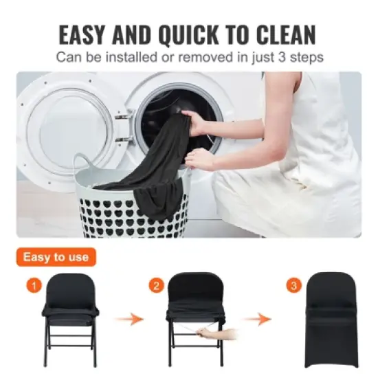 VEVOR Stretch Spandex Folding Chair Covers, Universal Fitted Chair Cover, Removable Washable Protective Slipcovers, for Wedding, (100PCS Black) image {4}