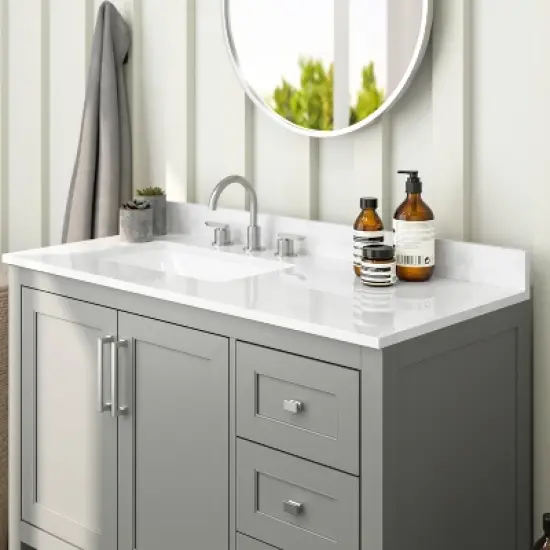 Merrick Lane Bathroom Vanity with Ceramic Sink, Carrara Marble Finish Countertop, Storage Cabinet with Soft Close Doors, Open Shelf and 3 Drawers image {5}