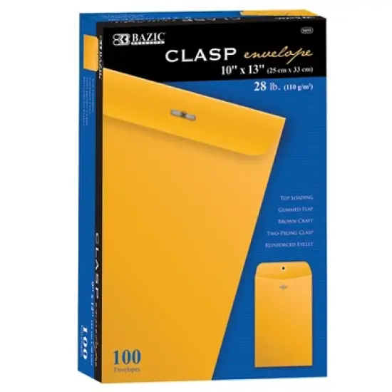 BAZIC PRODUCTS Clasp Envelope, 10" x 13", Box of 100 image {1}