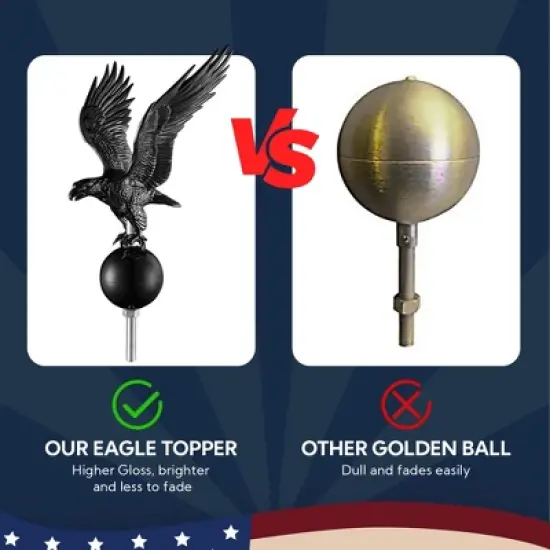 Yescom upgraded 20 Ft Telescopic Aluminum Lightweight Flag Pole Kit with Eagle & Ball Topper Outdoor Yard Residential Black image {3}