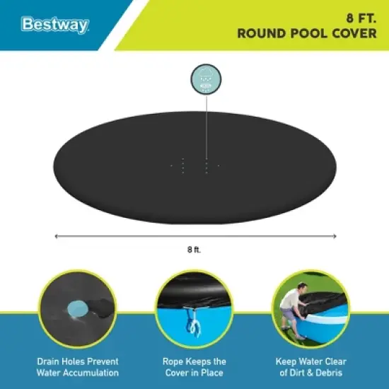 Bestway Flowclear Fast Set Round PVC Swimming Pool Debris Cover (Pool Not Included) with Rope and Drain Holes, Blue image {2}