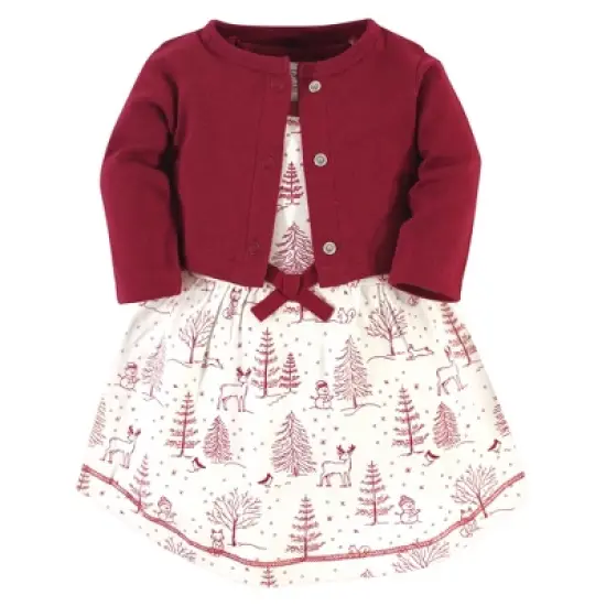 Touched by Nature Baby and Toddler Girl Organic Cotton Dress and Cardigan 2pc Set, Winter Woodland image {4}