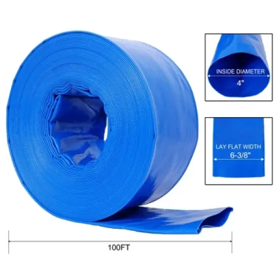 NAYSAYE Pool Cleaning Supply PVC Lay Flat Discharge Hose with Clamps for Swimming Pool and Outdoor Use , Blue, 15.2"*15.20"*7.60" image {1}