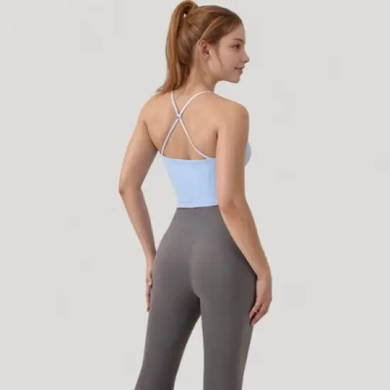 Anna-Kaci Active Women's Scoop Neck Racerback Tank Top with Handkerchief Hem and Built-In Shelf Bra for Low Impact Activity image {9}