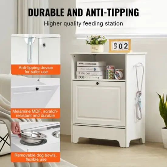 VEVOR Pet Feeding Station with 2 Stainless Steel Bowls, Elevated Dog Bowls with Storage, Dog Food Storage and Feeder Station image {6}