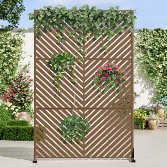 Brown Parallel Line Galvanized Sheet Screen, Outdoor Privacy Screen image {4}