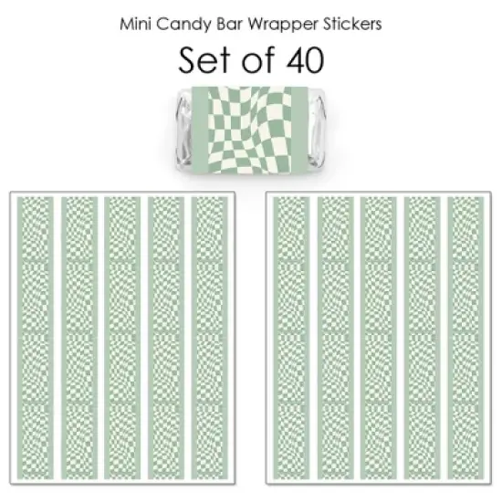 Big Dot of Happiness Sage Green Checkered Party - Mini Candy Bar Wrapper Stickers - Small Favors - 40 Count image {2}