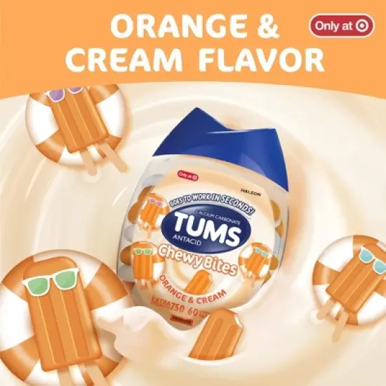 Tums Chewy Bites Orange and Cream Extra Strength Chewable Antacid for Heartburn - 60ct image {2}