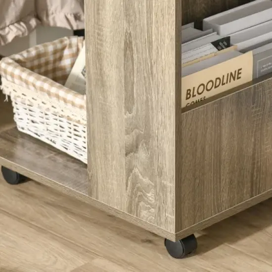 HOMCOM C-Shaped Sofa Side Table Mobile End Table with Storage and Wheels for Living Room, Bedroom, Office image {5}