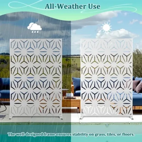 TOAOTBNBO Metal Privacy Screen with Stand, Decorative Privacy Fence Panels with Star Pattern, Outdoor Privacy Screen for Garden, White image {4}