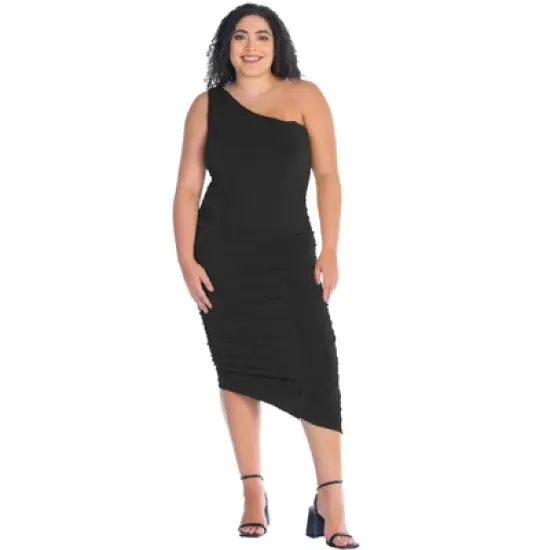 Womens Plus Size One Shoulder Ruched Bodycon Dress image {5}
