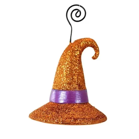Bethany Lowe 4.5 Inch Witch Hat Orange Glitter Halloween Tree Ornament , Halloween Decor Halloween Place Card Holder (1PC) image {1}