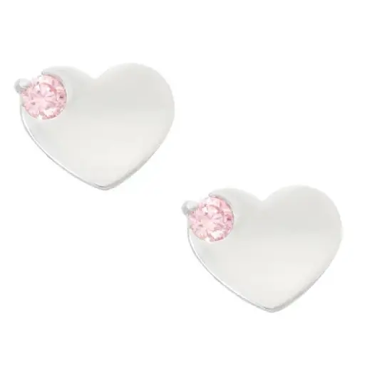 0.01 CT. T.W. Children's Pink Cubic Zirconia Heart Stud Earrings In Sterling Silver image {1}