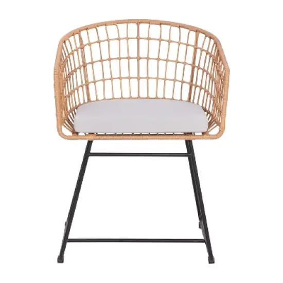 Flash Furniture Devon 3-Piece Patio Bistro Set, Indoor/Outdoor Rattan Rope Chairs, Acacia Wood Top Table & Seat Cushions image {9}