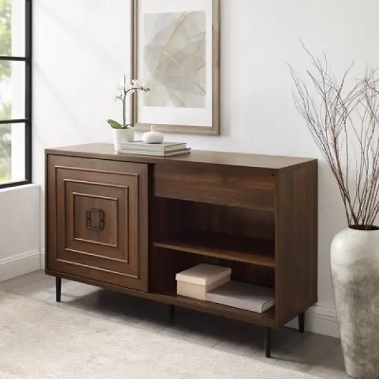 52" Modern Sliding Door Sideboard Dark Walnut - Saracina Home image {3}