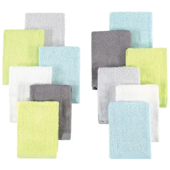 Hudson Baby Infant Boy Rayon from Bamboo Woven Washcloths 12pk, Gray Mint Lime, One Size image {1}