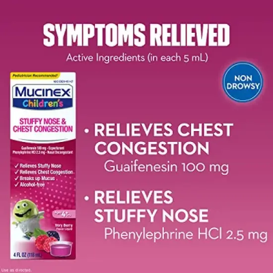 Mucinex Children's Liquid - Stuffy Nose & Cold Mixed Berry 4 oz image {2}