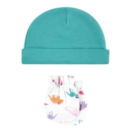 Hudson Baby Infant Girl Cotton Cap and Scratch Mitten Set, Cute-A-Saurus, 0-6 Months image {4}
