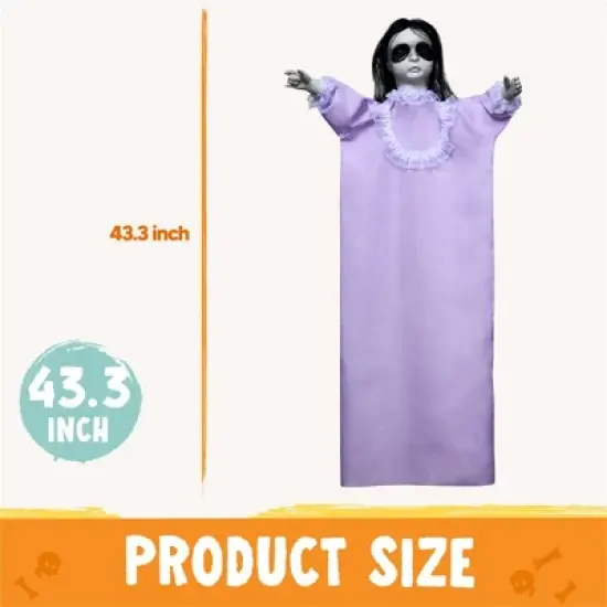 Joyfy 43&rsquo;&rsquo; Halloween Decoration Hanging Doll Ghost, Purple Dress Creepy Doll Skeleton with Scary Expressions for Halloween Indoor Outdoor Decor image {3}
