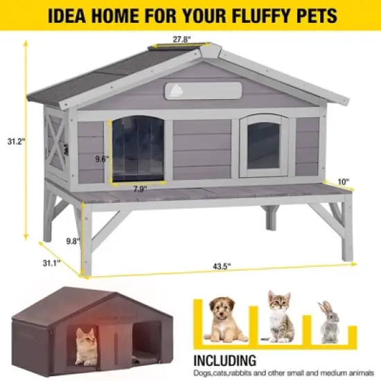 Aivituvin Insulated Outdoor Feral Cat House| Removable Soft Liner Included-AIR92-IN image {4}