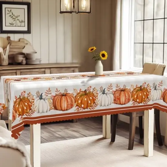LOVEVOOK Thanksgiving Tablecloth, Fall Tablecloth, Pumpkin Table Cloth, Autumn Harvest for Christmas, Holiday, Birthday, Harvest image {14}