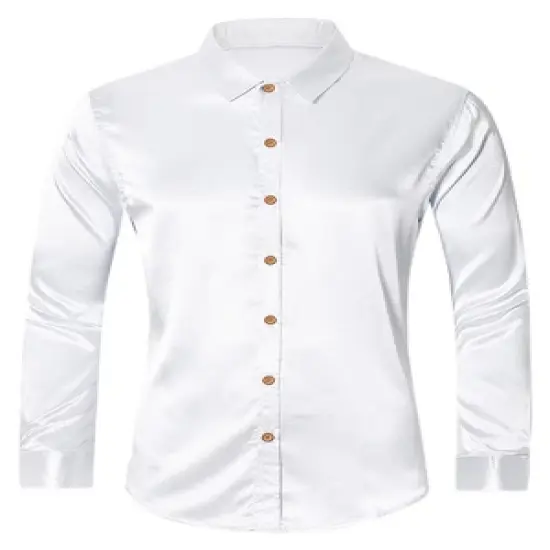 Lars Amadeus Men's Prom Satin Long Sleeves Button Down Slim Fit Formal Party Shirts image {6}